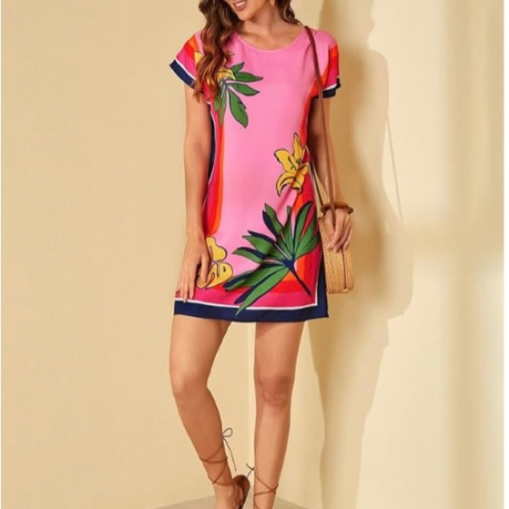 Women's Formal Dress Floral Print Tunic Dress - Picture 3 of 6